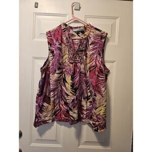 Liz & Me Women's Plus Size Sleeveless Blouse with Tropical Print